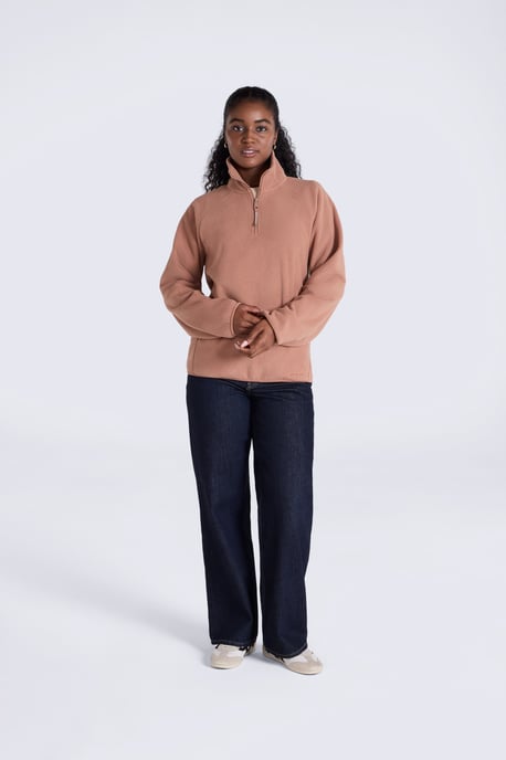 'Stockholm' Women's Fleece Jacket Half Zip Warm Cosy Sweater Tan - Image 2