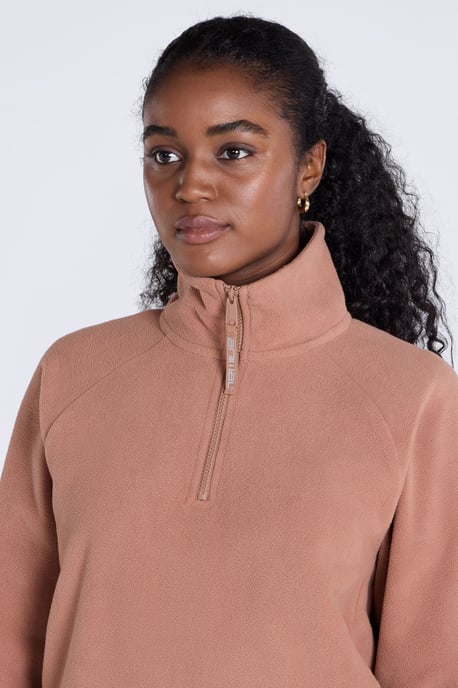 'Stockholm' Women's Fleece Jacket Half Zip Warm Cosy Sweater Tan - Image 3