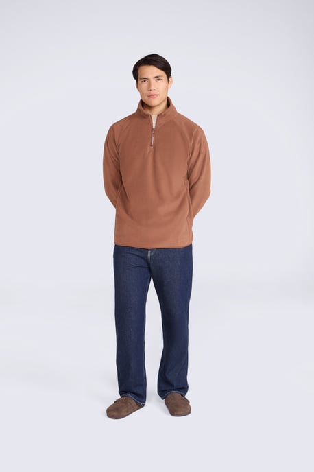 'Stockholm' Men's Fleece Jacket Half Zip Warm Cosy Sweater Rust - Image 2