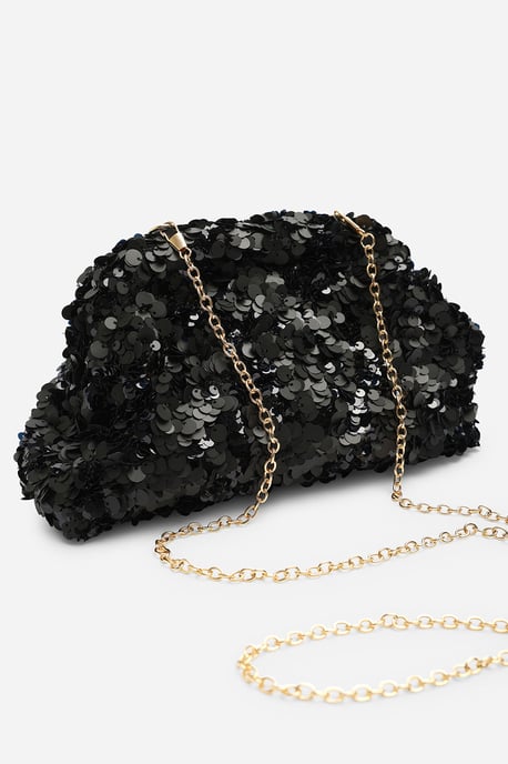 Wheres That From Womens Hovira Black Sequin Clutch Bag - Image 4