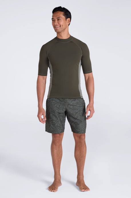 Men's UV Rash Vest Sun Protection Quick Drying Swimwear Stretchy Beach Surf Top Khaki - Image 3
