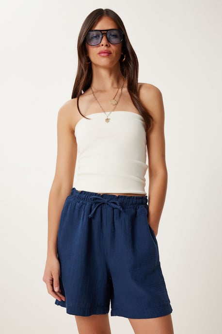 High Waist Wide Leg Cotton Shorts - Image 3