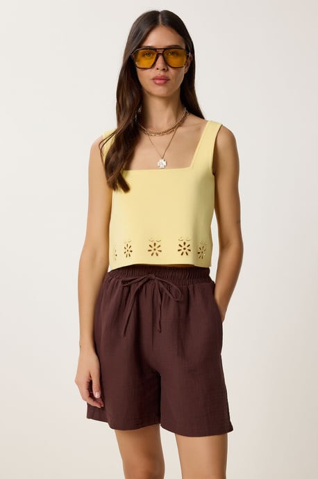 High Waist Wide Leg Cotton Shorts - Image 2