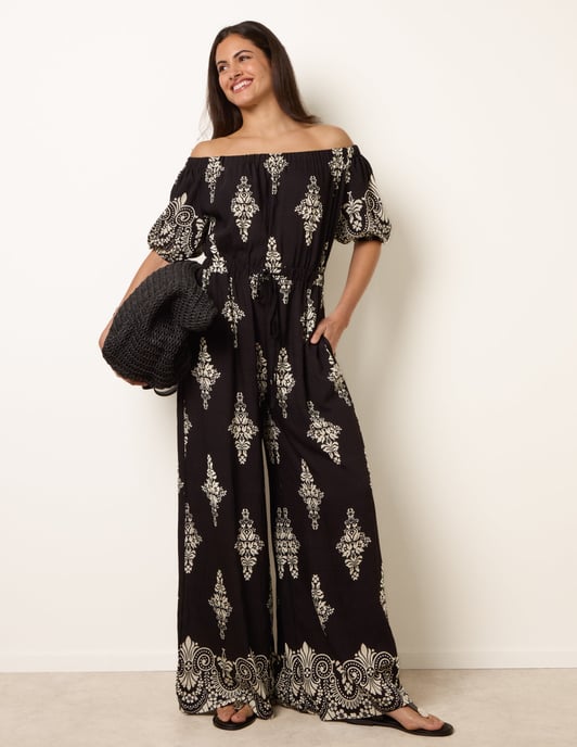 Printed Off Shoulder Jumpsuit - Image 1