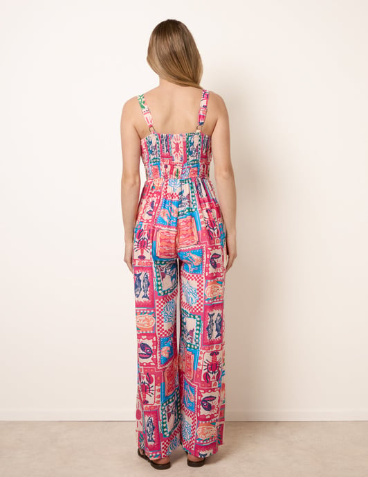 Tie Front Jumpsuit In Postcard Print - Image 4