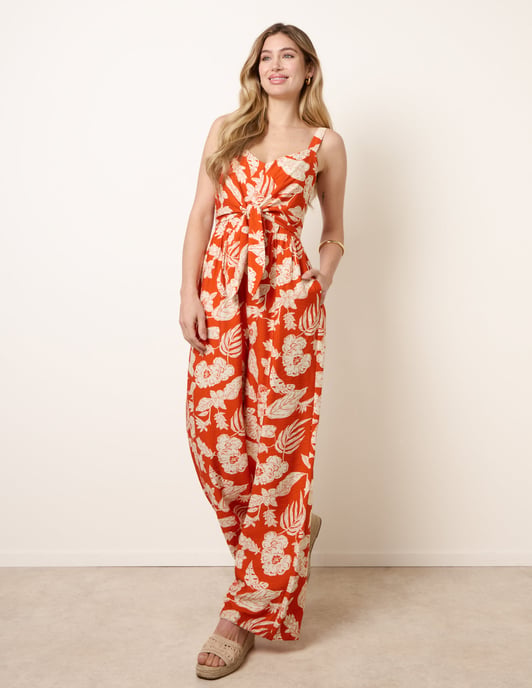 Tropical Tie Front Jumpsuit - Image 1