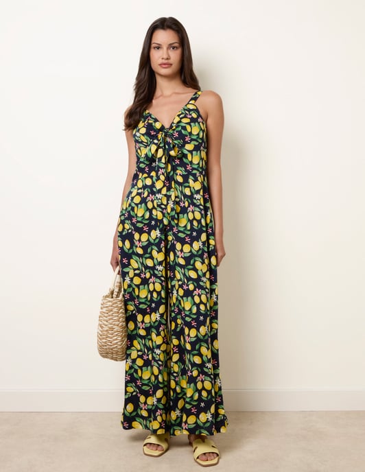 Lemon Print Front Tie Jumpsuit - Image 2