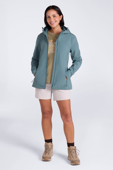 'Exodus' Women's Softshell Jacket with Multiple Pockets Water Resistant Coat Teal - Image 2