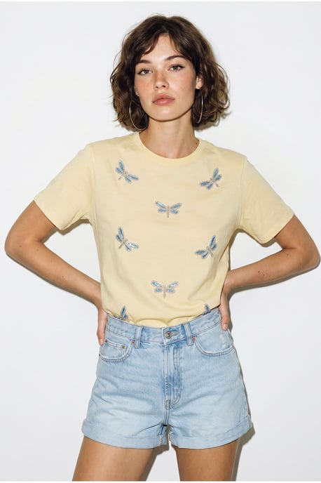 Embroidered Crew Neck Relaxed Fit T-Shirt - Image 4