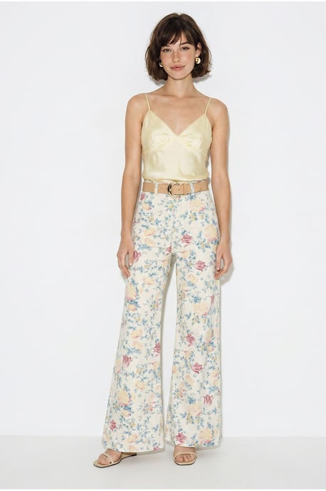High Waist Paisley Print Straight Leg Denim Pants - Image 2