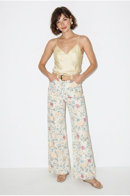 High Waist Paisley Print Straight Leg Denim Pants - Image 3