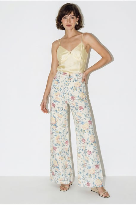 High Waist Paisley Print Straight Leg Denim Pants - Image 4