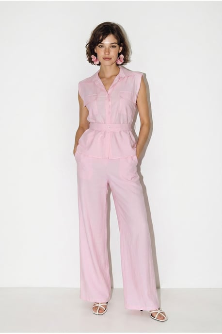 Belted Sleeveless Blouse And Wide-Leg Trousers Set - Image 2