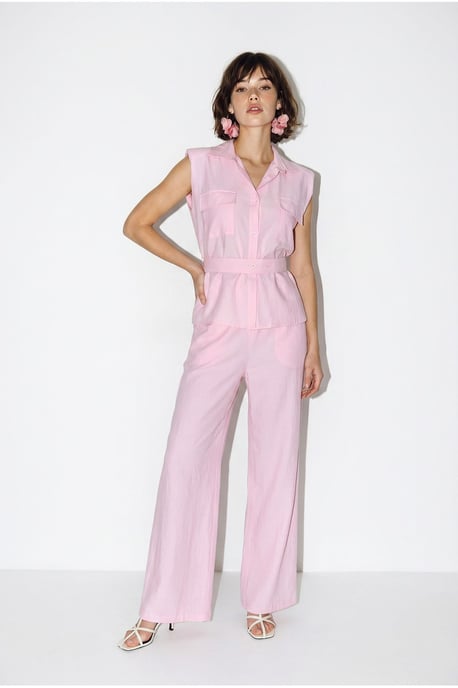 Belted Sleeveless Blouse And Wide-Leg Trousers Set - Image 3