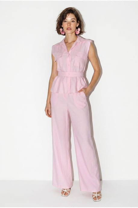 Belted Sleeveless Blouse And Wide-Leg Trousers Set - Image 4