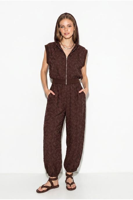 Patterned Hooded Vest And Wide-Leg Trousers Set - Image 1