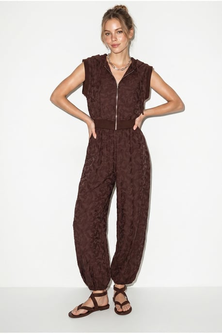 Patterned Hooded Vest And Wide-Leg Trousers Set - Image 3