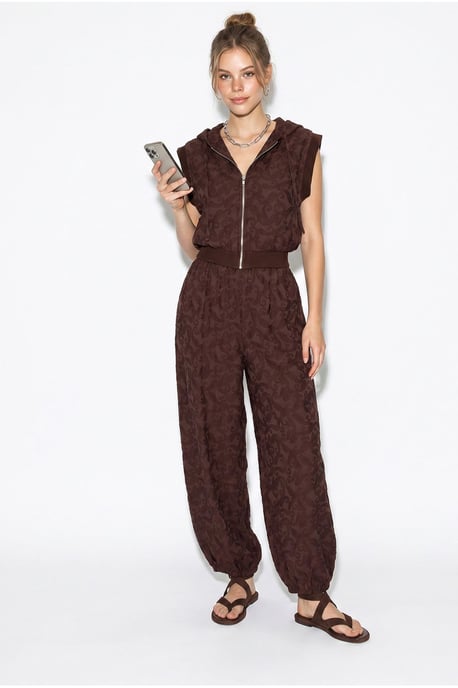 Patterned Hooded Vest And Wide-Leg Trousers Set - Image 4