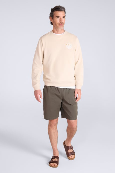'Circle Mountain' Men's Crew Neck Sweatshirt Casual Lightweight Pullover Jumper Ecru - Image 2