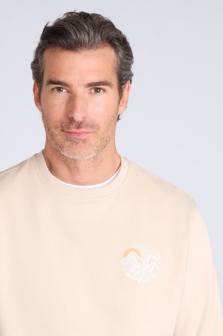 'Circle Mountain' Men's Crew Neck Sweatshirt Casual Lightweight Pullover Jumper Ecru - Image 3