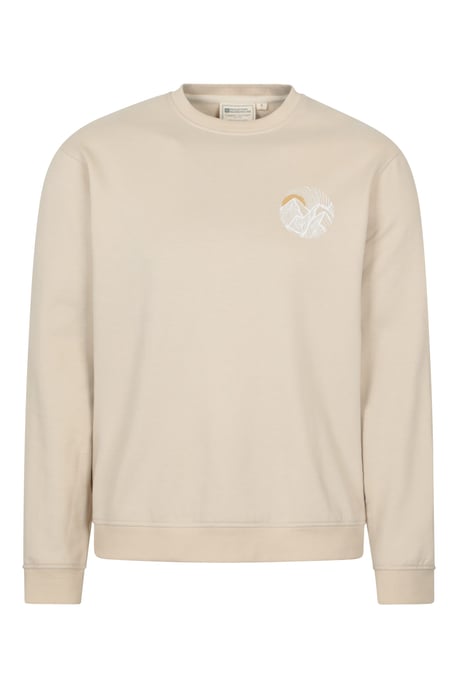 'Circle Mountain' Men's Crew Neck Sweatshirt Casual Lightweight Pullover Jumper Ecru - Image 6
