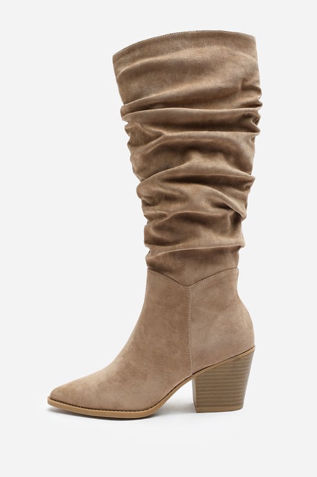 Wheres That From Womens Drelia Ruched Western Knee High Boot In Camel Suede - Image 2