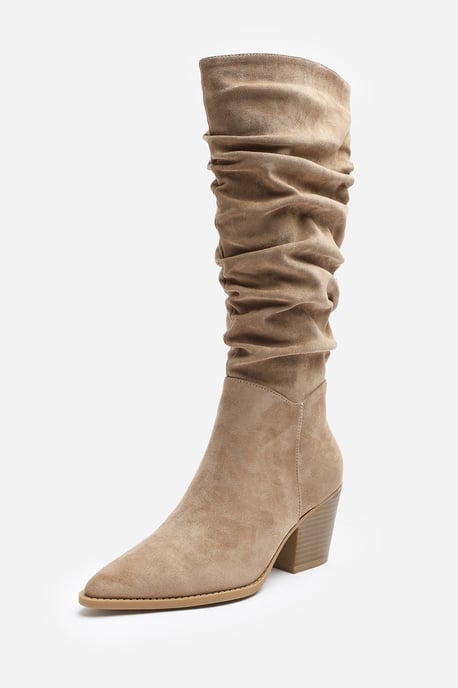 Wheres That From Womens Drelia Ruched Western Knee High Boot In Camel Suede - Image 3