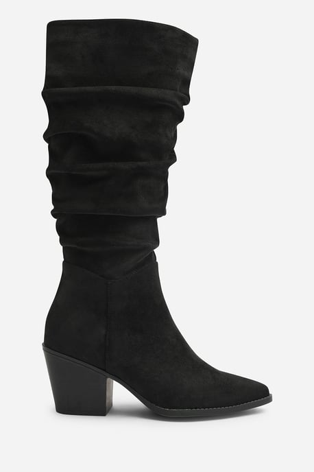 Wheres That From Womens Drelia Ruched Western Knee High Boot In Black Suede - Image 2