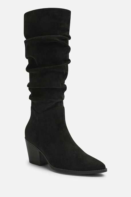 Wheres That From Womens Drelia Ruched Western Knee High Boot In Black Suede - Image 3