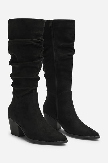 Wheres That From Womens Drelia Ruched Western Knee High Boot In Black Suede - Image 4