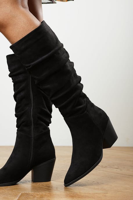 Wheres That From Womens Drelia Ruched Western Knee High Boot In Black Suede - Image 6