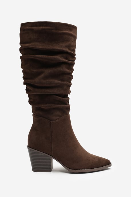 Wheres That From Womens Drelia Ruched Western Knee High Boot In Dark Brown Suede - Image 2