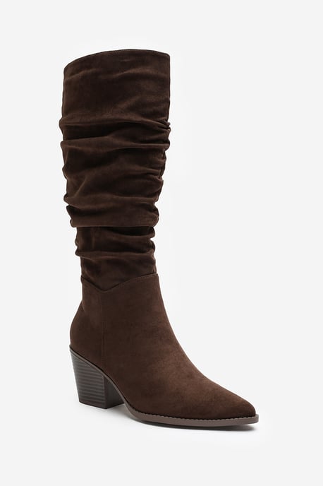 Wheres That From Womens Drelia Ruched Western Knee High Boot In Dark Brown Suede - Image 3