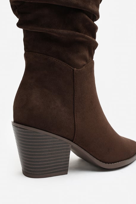 Wheres That From Womens Drelia Ruched Western Knee High Boot In Dark Brown Suede - Image 5