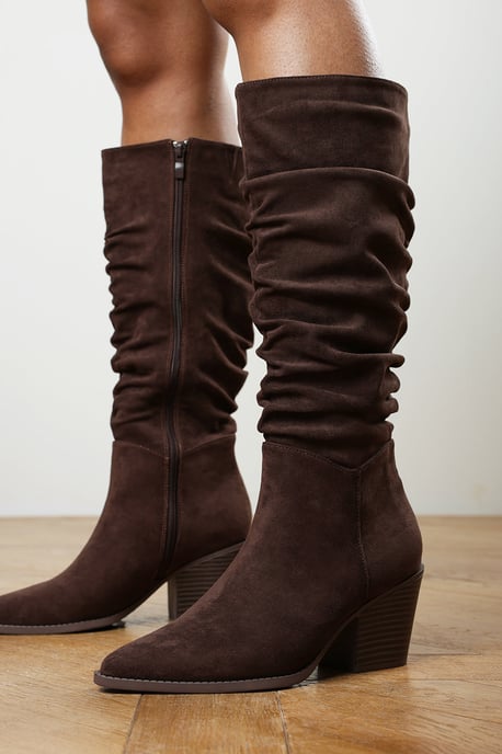 Wheres That From Womens Drelia Ruched Western Knee High Boot In Dark Brown Suede - Image 6