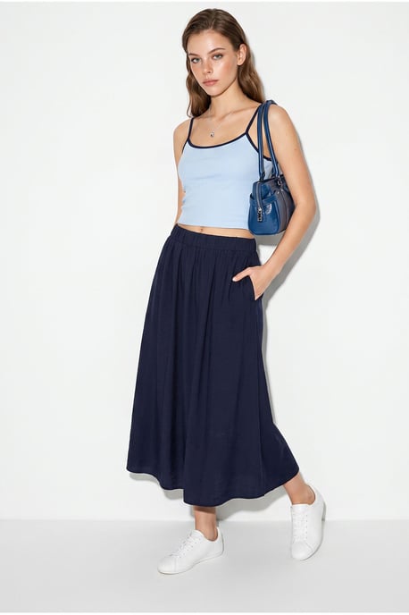 High Waist A-Line Maxi Skirt with Pockets - Image 1