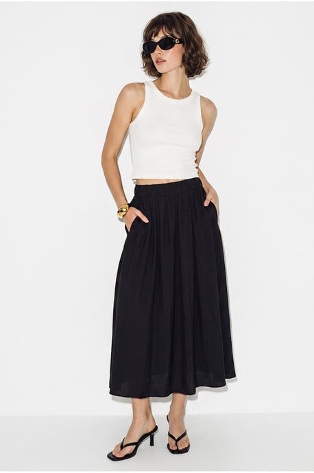 High Waist A-Line Maxi Skirt with Pockets - Image 1