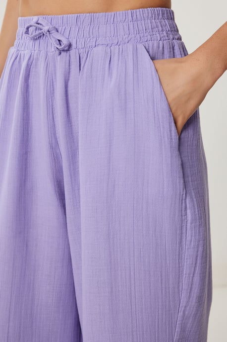 Wide Leg Drawstring Waist Pants with Binding Detail - Image 3