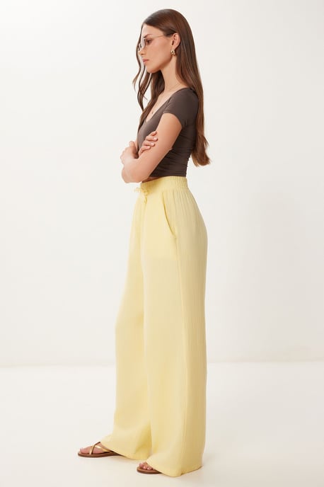 Wide Leg Drawstring Waist Pants with Binding Detail - Image 3