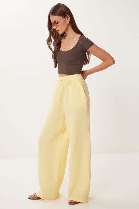 Wide Leg Drawstring Waist Pants with Binding Detail - Image 5