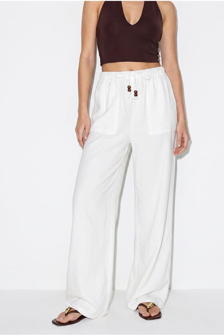 Wide-leg Cotton Trousers With Drawstring Waist - Image 4