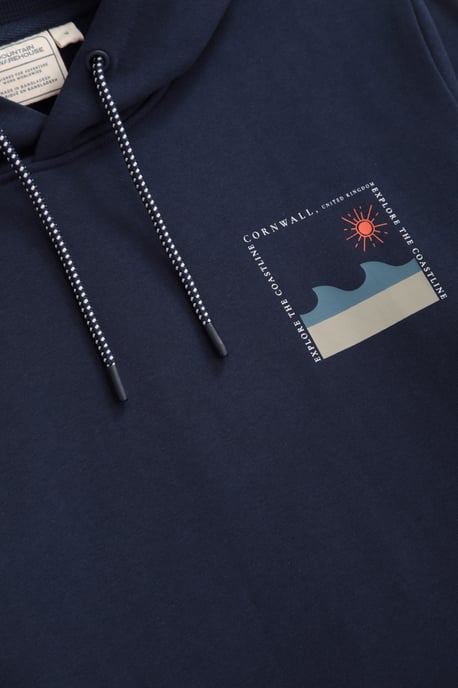 'Regional' Men's Cornwall Graphic Overhead Hoodie Drawcord Warm Cosy Pullover Navy - Image 3