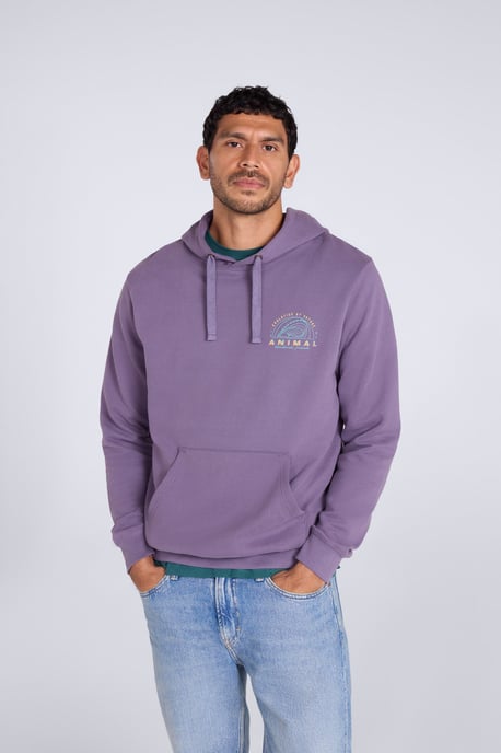 'River' Men's Hoodie Drawcord Adjustable Hood Cosy Pullover Purple - Image 1