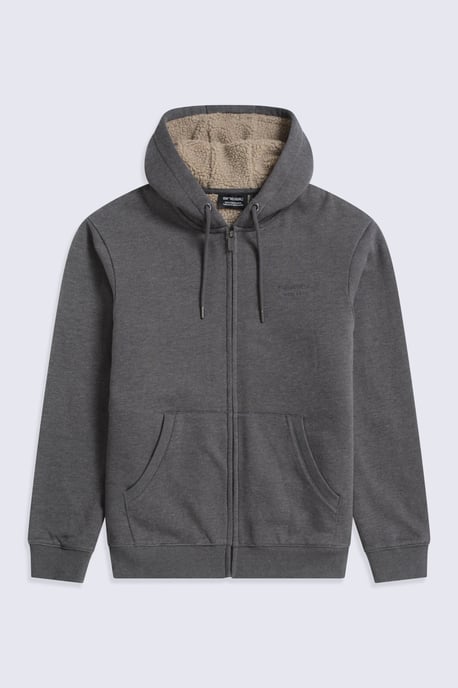 'Samuel' Men's Hoodie Sherpa Lined Drawcord Adjustable Hood Cosy Jumper - Image 1