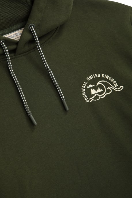 'Regional' Men's Cornwall Graphic Overhead Hoodie Drawcord Warm Cosy Pullover Khaki - Image 3