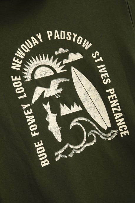 'Regional' Men's Cornwall Graphic Overhead Hoodie Drawcord Warm Cosy Pullover Khaki - Image 4