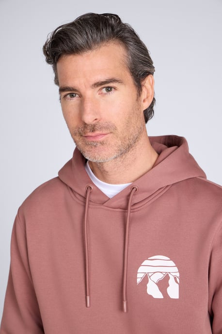 'Mountain Badge' Men's Graphic Hoodie Warm Cosy Soft Cotton Kangaroo Pocket Top Brown - Image 3