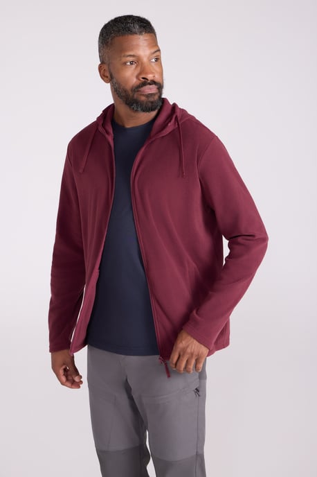 'Camber' Men's Full Zip Hoodie Adjustable Hood Warm Cosy Jumper Burgundy - Image 3