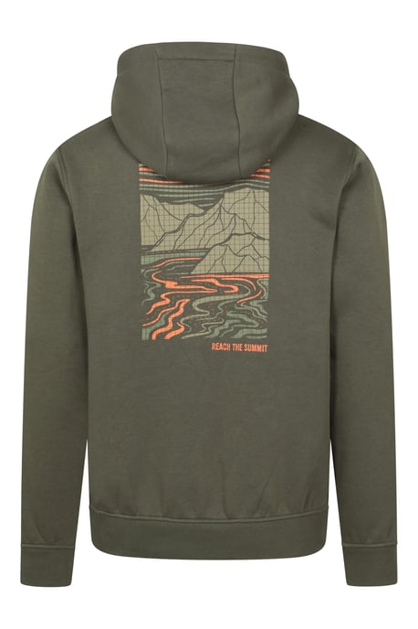 'Mountain Grid' Men's Graphic Hoodie Breathable Drawcord Cosy Pullover Khaki - Image 3