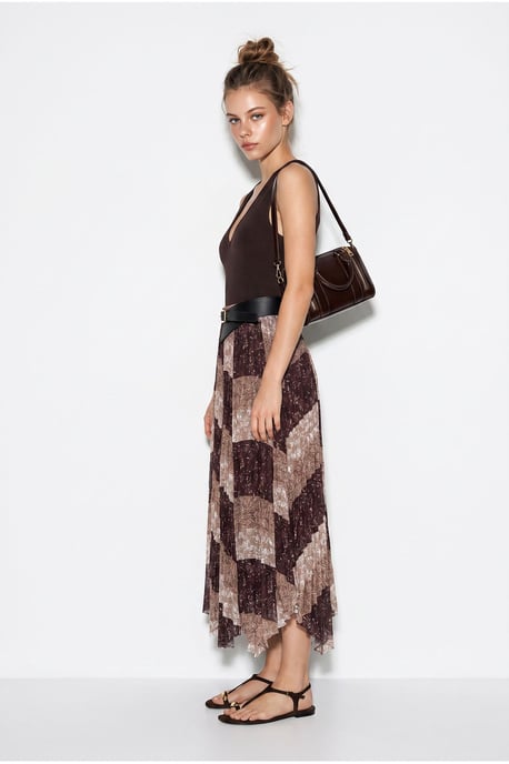 High Waist Paisley Print Midi Skirt with Belt - Image 3
